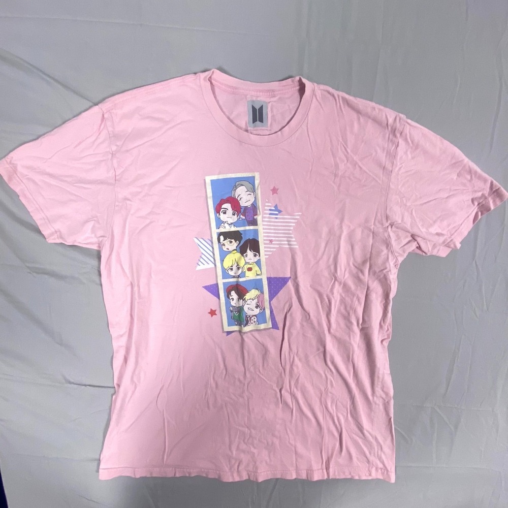 BTS Film Strip Group's BT21 T Shirt‎ Mens 2XL Pink Graphic Print Casual Anime